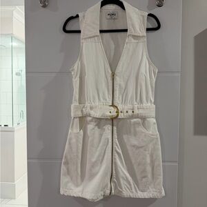 Show Me Your MuMu White Sleeveless Mini Dress with Gold Buckle
